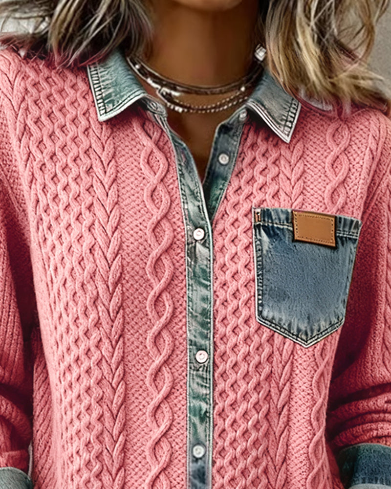 Women's Cable Knit Shirt Dark Blue