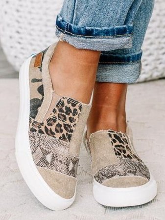 Women's Patterned Slip-On Loafers with Canvas Upper