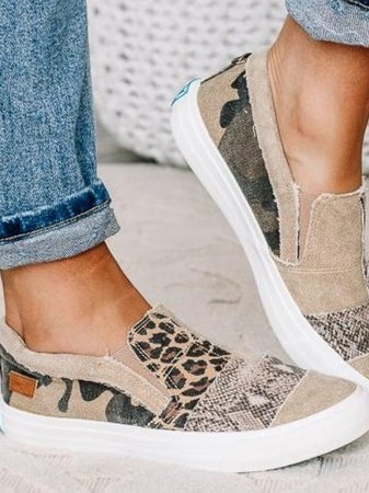 Women's Patterned Slip-On Loafers with Canvas Upper