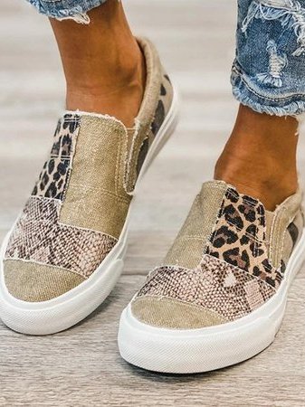 Women's Patterned Slip-On Loafers with Canvas Upper