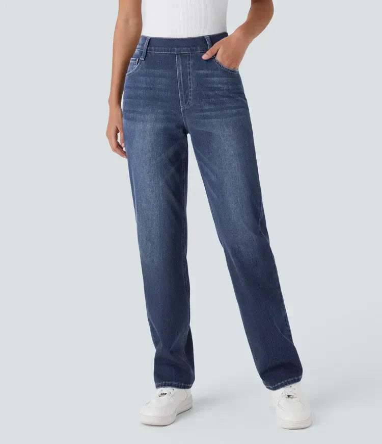 Women's Straight Leg Jeans Painting Blue