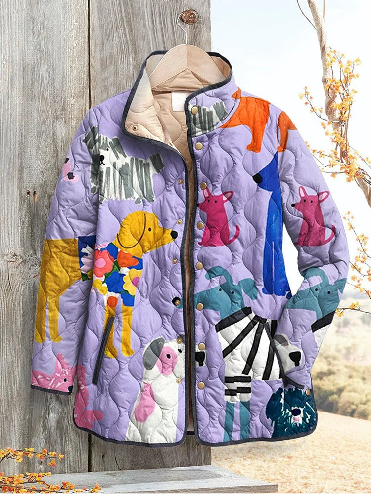 Women's Quilted Dog Print Jacket