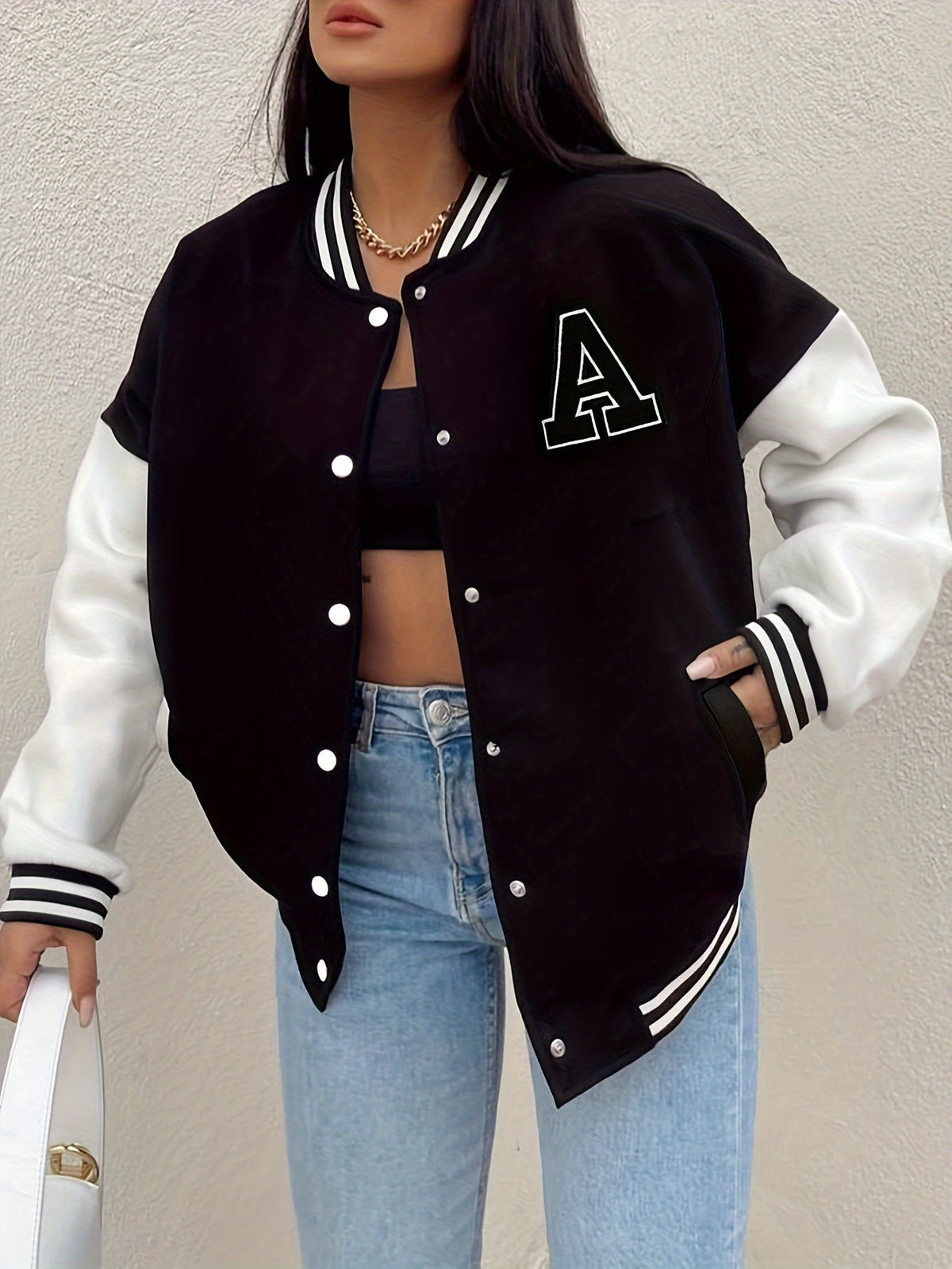 Women's Bomber Jacket Contrast Sleeves
