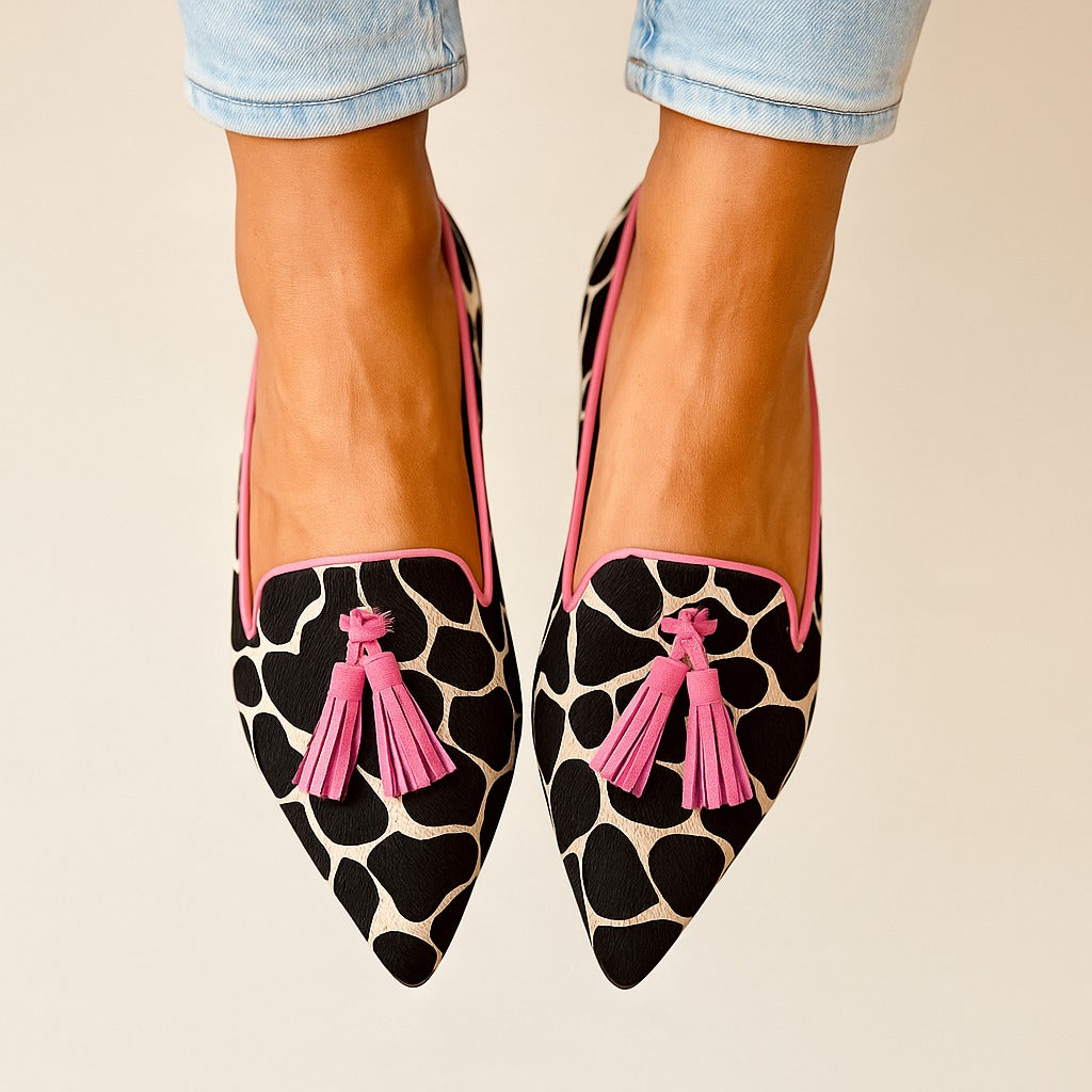 Women's Pointed Toe Slip-On Loafers with Structured Upper - Pink