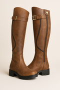 Women's Buckle Strap Boots Brown