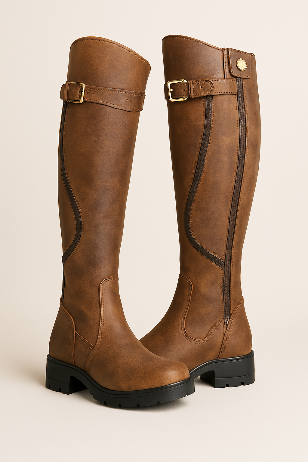 Women's Buckle Strap Boots Brown