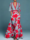 Women's floral print v-neck maxi dress in red