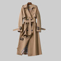 Women's Double-Breasted Longline Trench Coat with Belted Waist