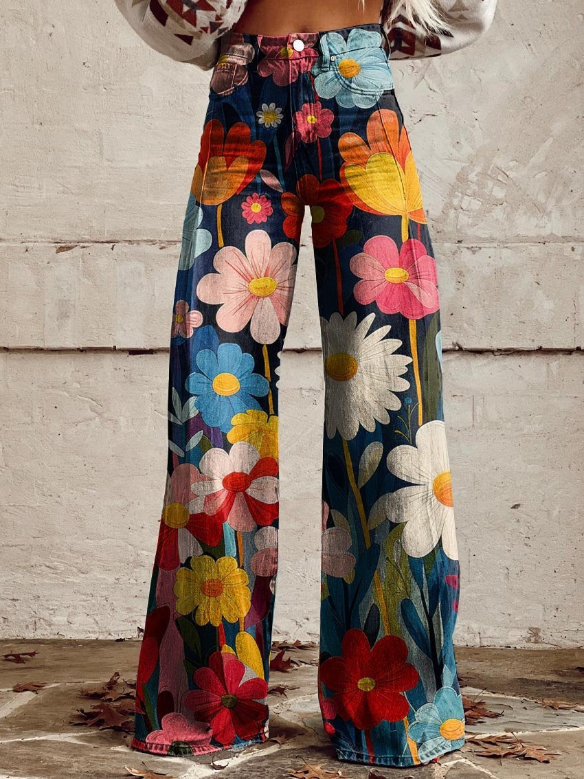 Floral Print Wide-Leg Pants
