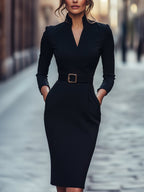 Eva Graceful Waist Midi Dress Black