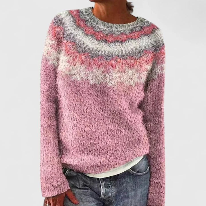 Half-Zip Stand Collar Pullover - Pink White