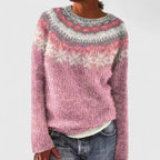 Half-Zip Stand Collar Pullover - Pink White