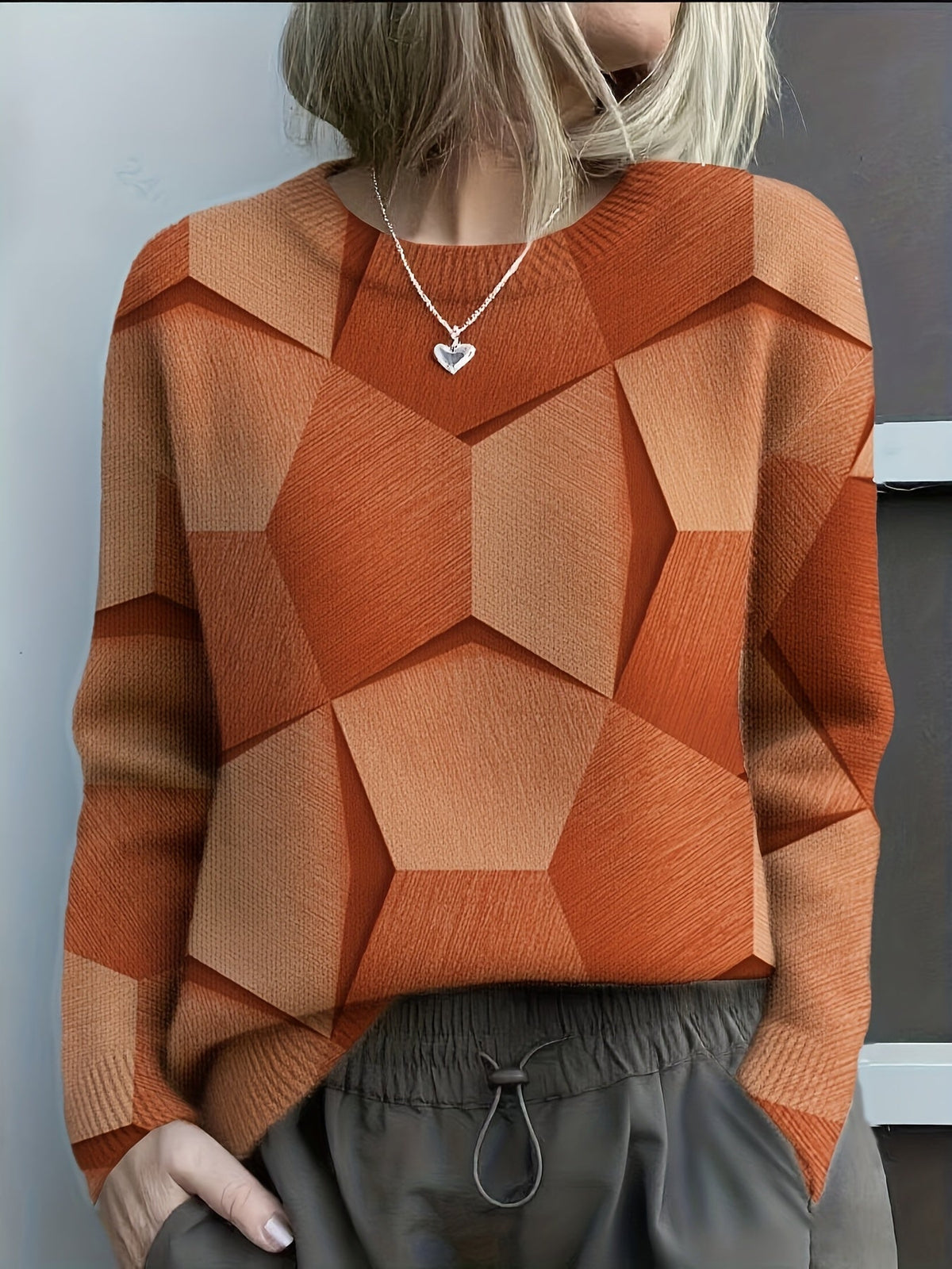 Women's Geometric Sweater Orange
