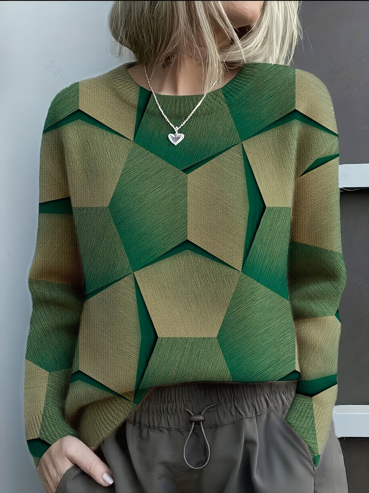 Women's Geometric Sweater Green