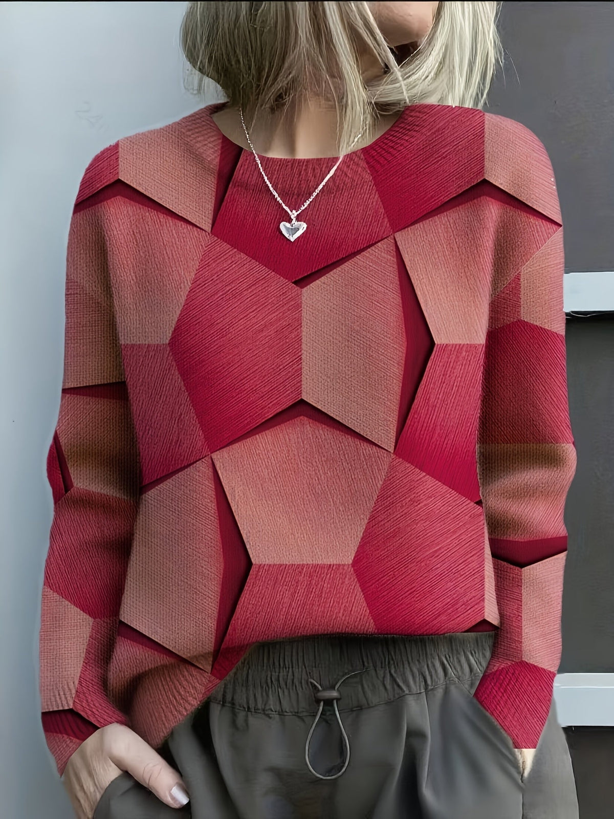 Women's Geometric Sweater Red