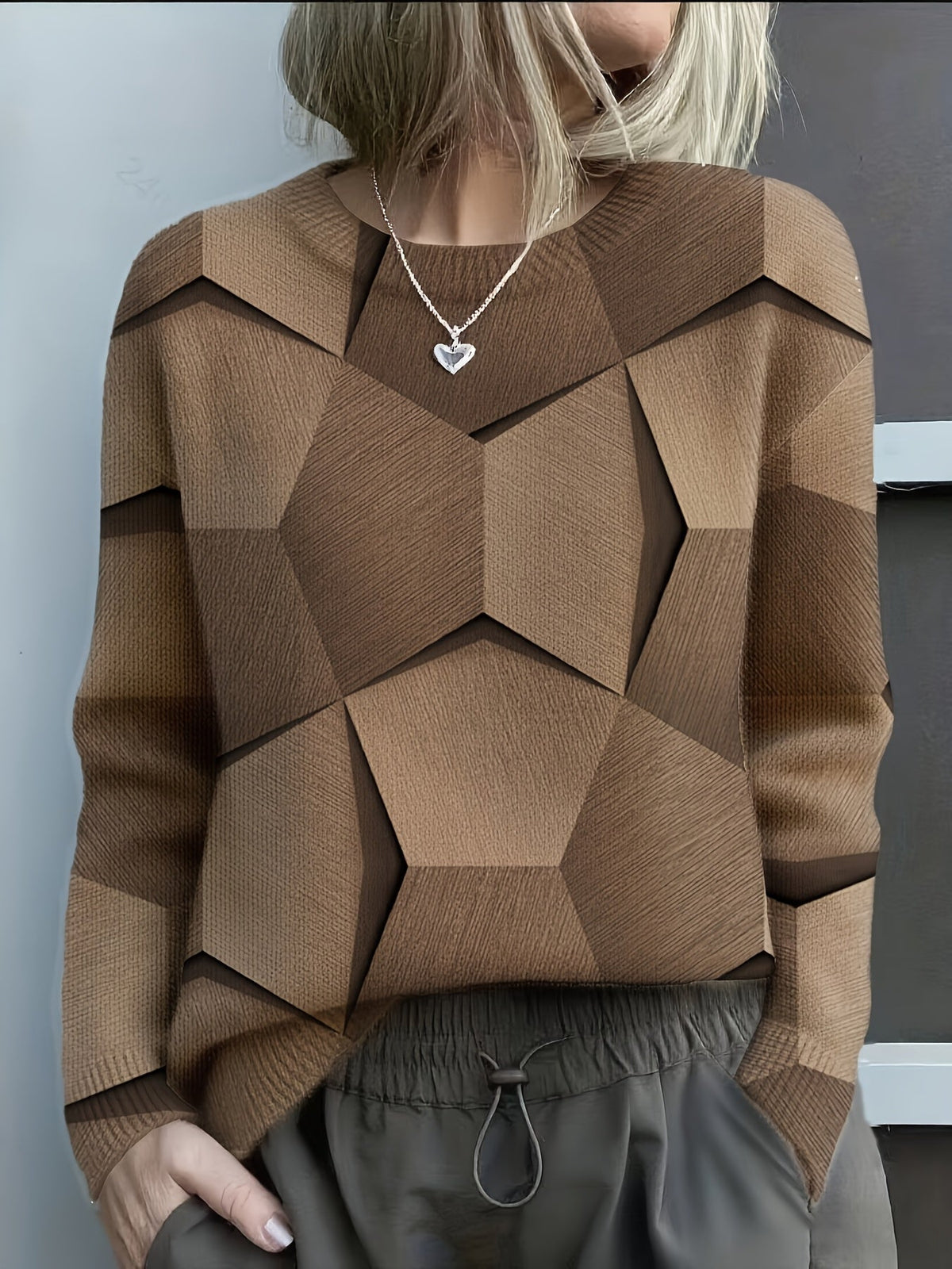 Women's Geometric Sweater Brown