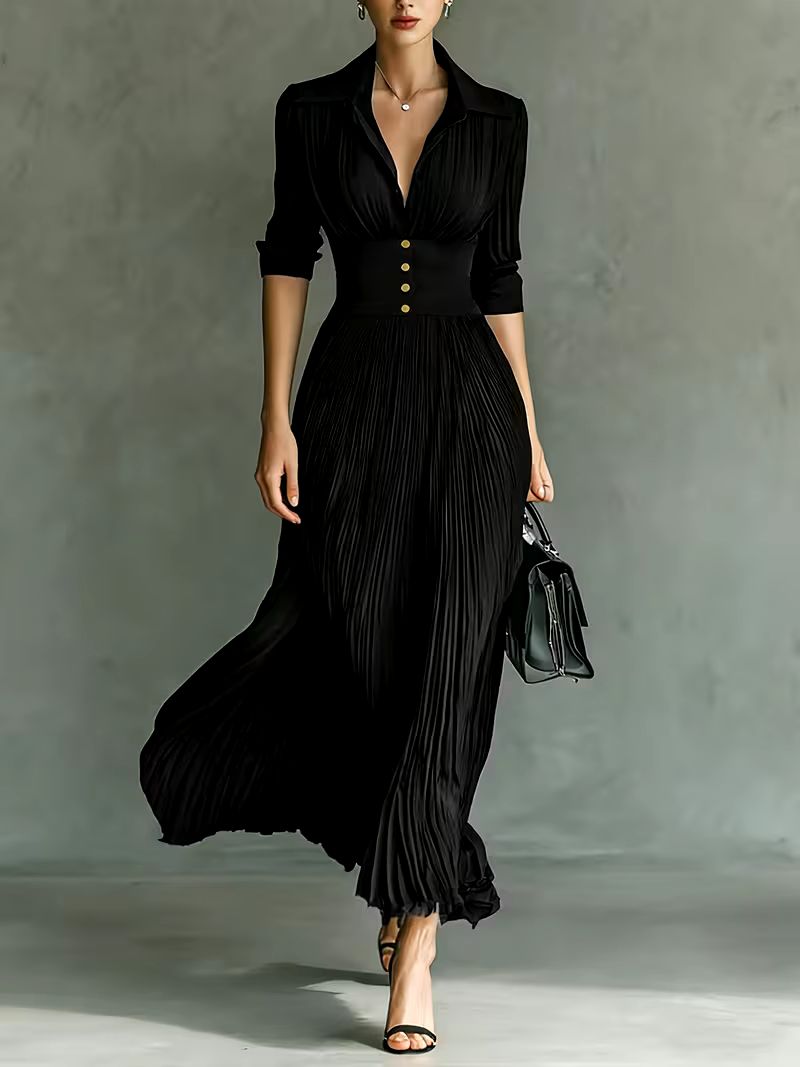 Women's lapel collar maxi dress - side