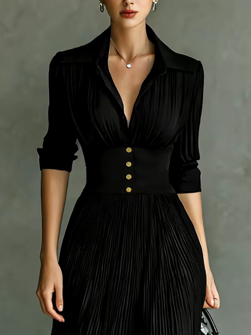 Women's lapel collar maxi dress - back
