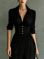 Women's lapel collar maxi dress - back