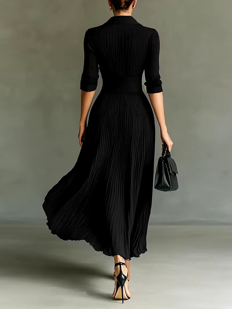 Women's lapel collar maxi dress - collar detail