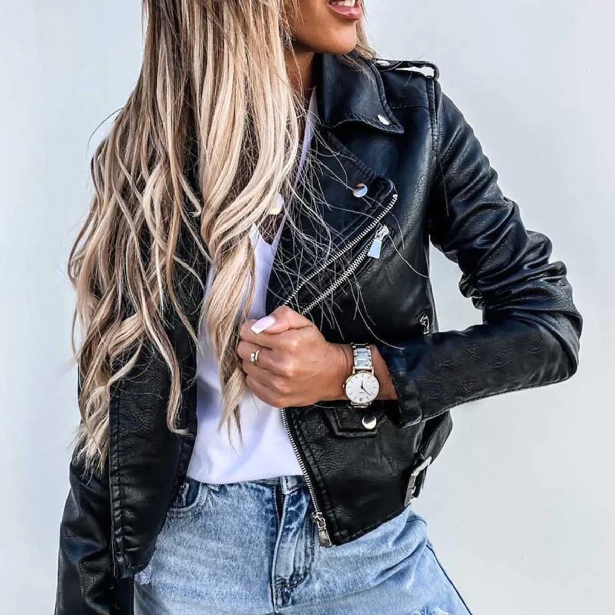 Women's Leather Biker Jacket Red