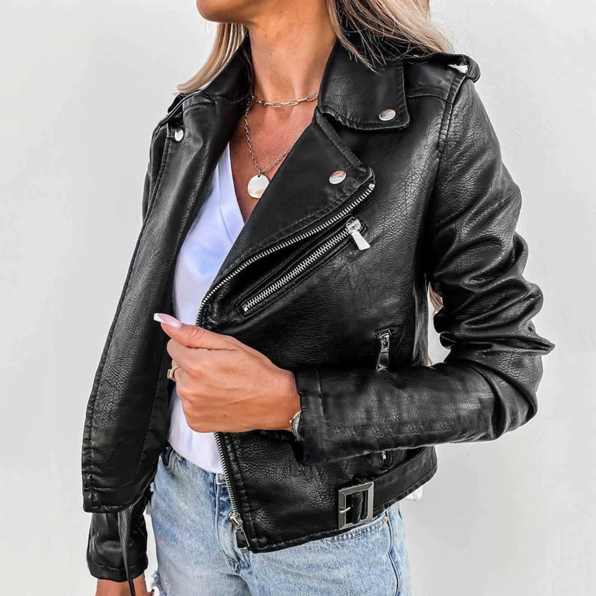 Women's Leather Biker Jacket Red