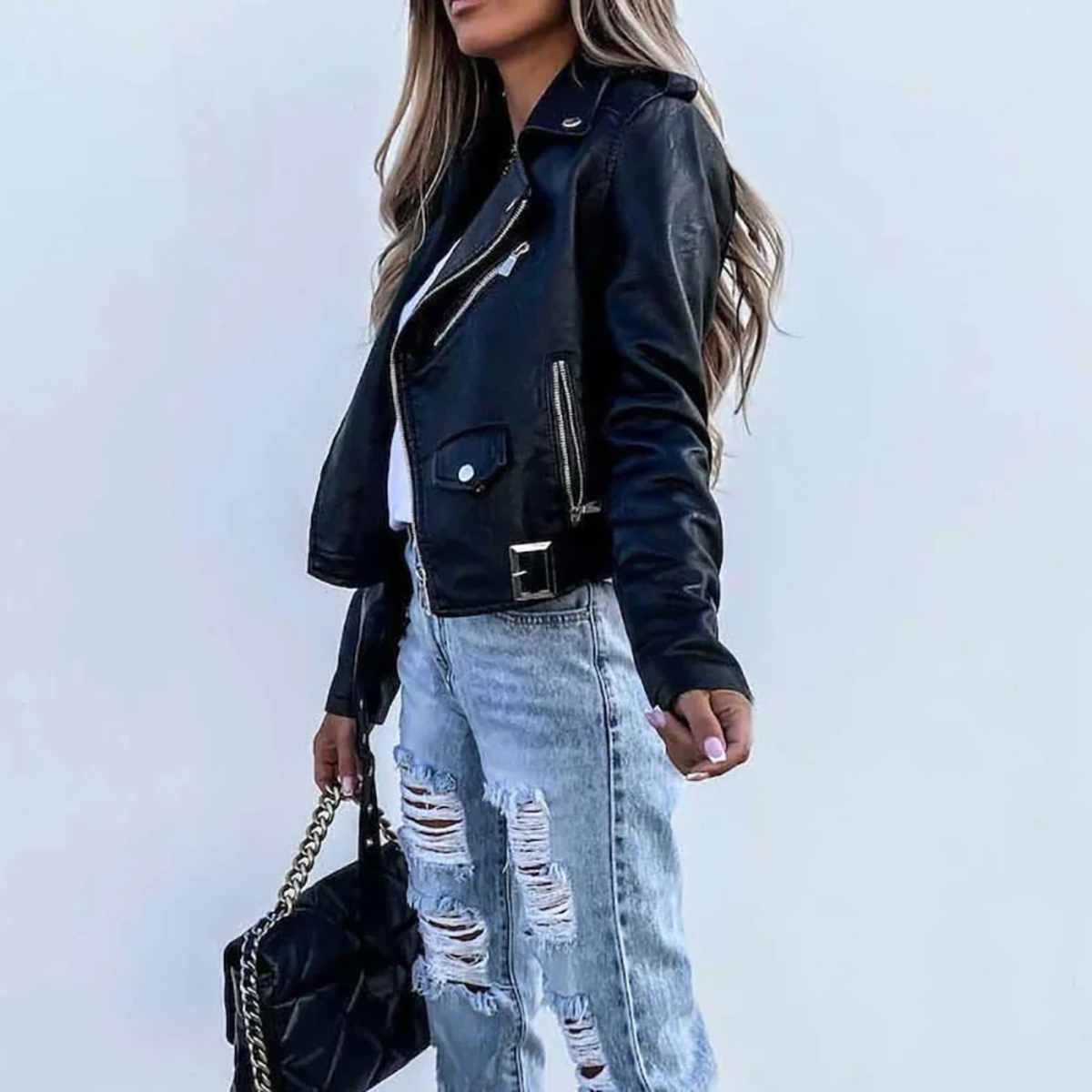 Women's Leather Biker Jacket Black