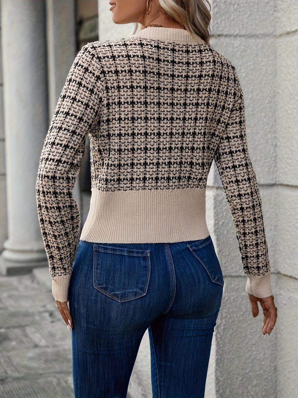 Women's Textured Knit Cardigan Grey White