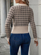 Women's Textured Knit Cardigan Grey White