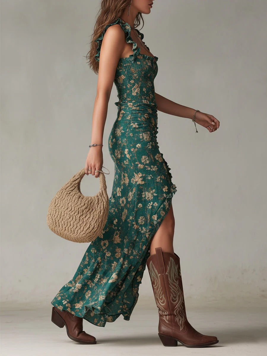 Women's floral boho maxi dress - side