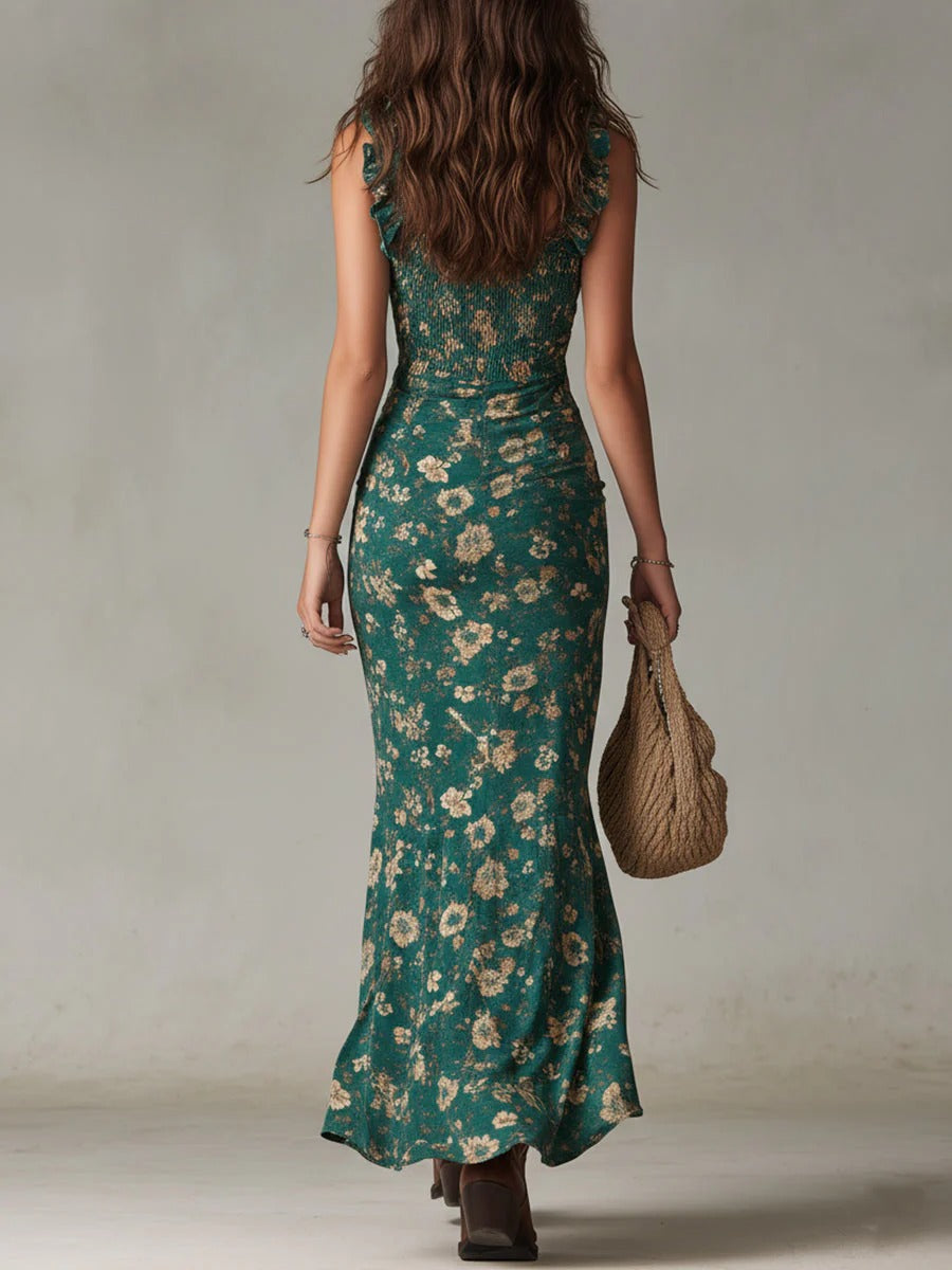 Women's floral boho maxi dress - back