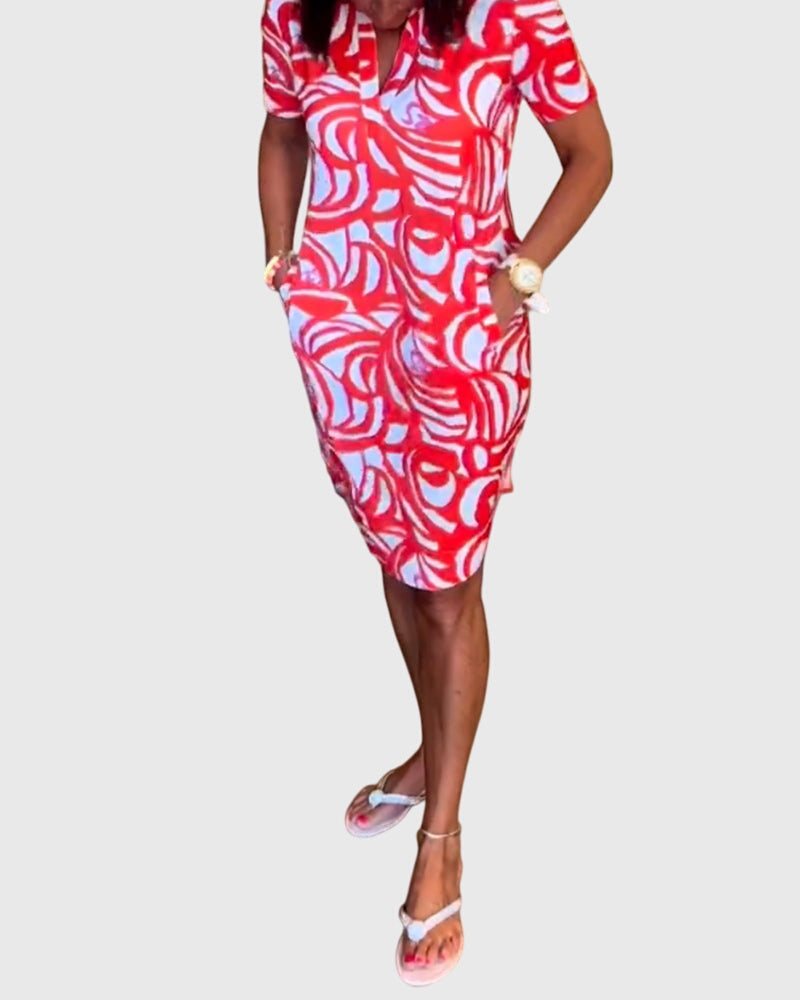 Women's v-neck mini dress in red - side