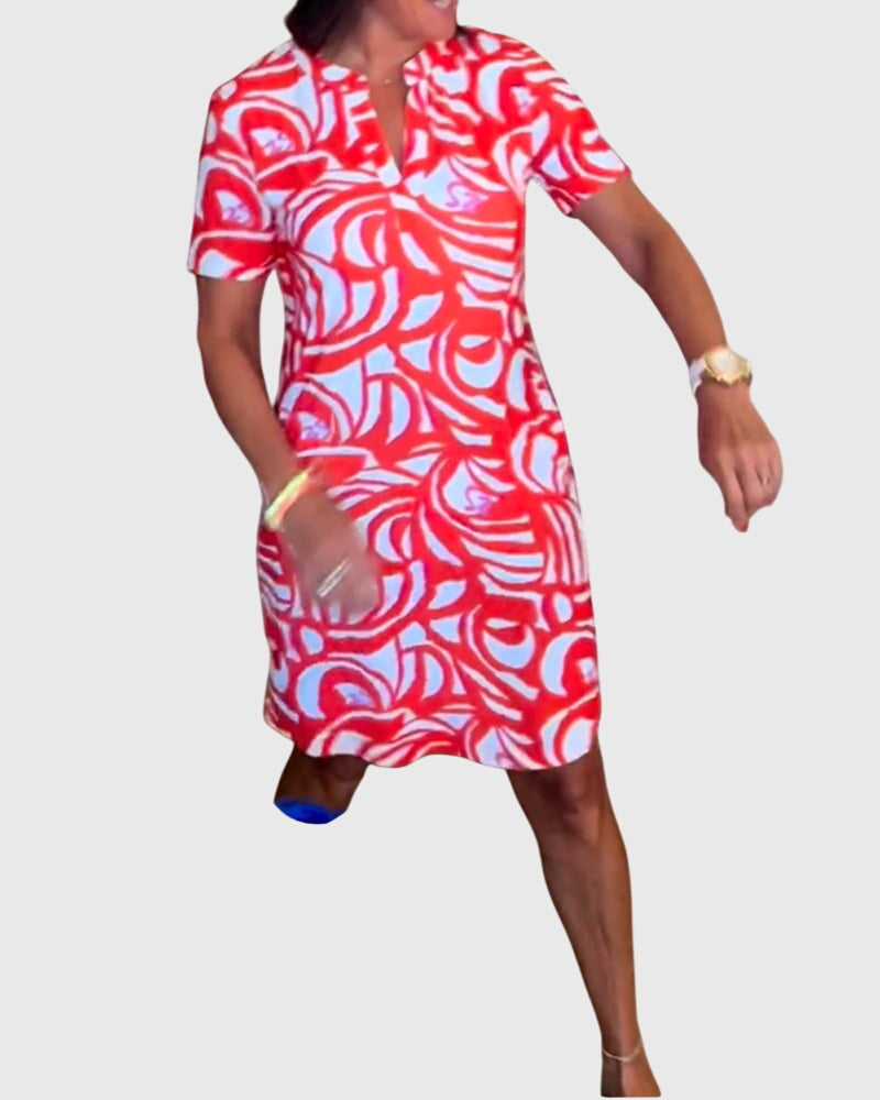 Women's v-neck mini dress in red - back