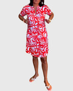 Women's v-neck mini dress in red - detail