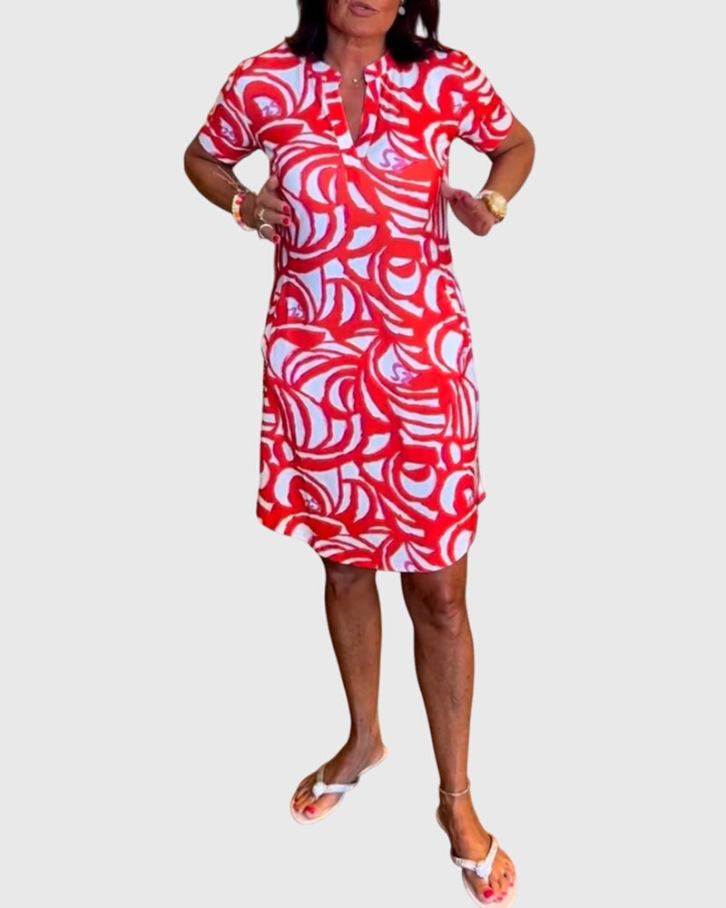 Women's v-neck mini dress in red - detail