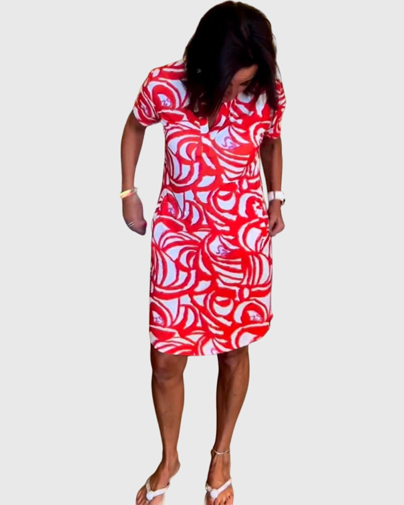 Women's v-neck mini dress in blue - back