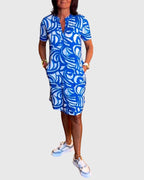 Women's v-neck mini dress in blue - detail