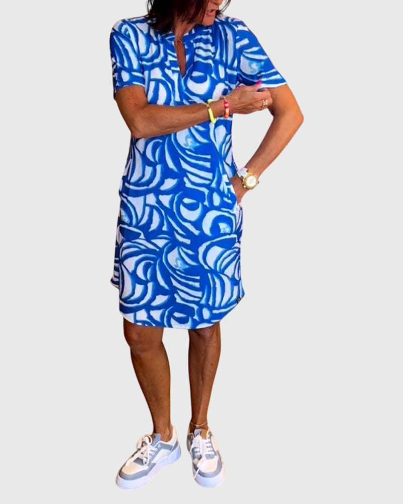 Women's v-neck mini dress in blue - full
