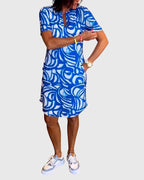 Women's v-neck mini dress in blue - full