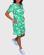 Women's v-neck mini dress in green - detail