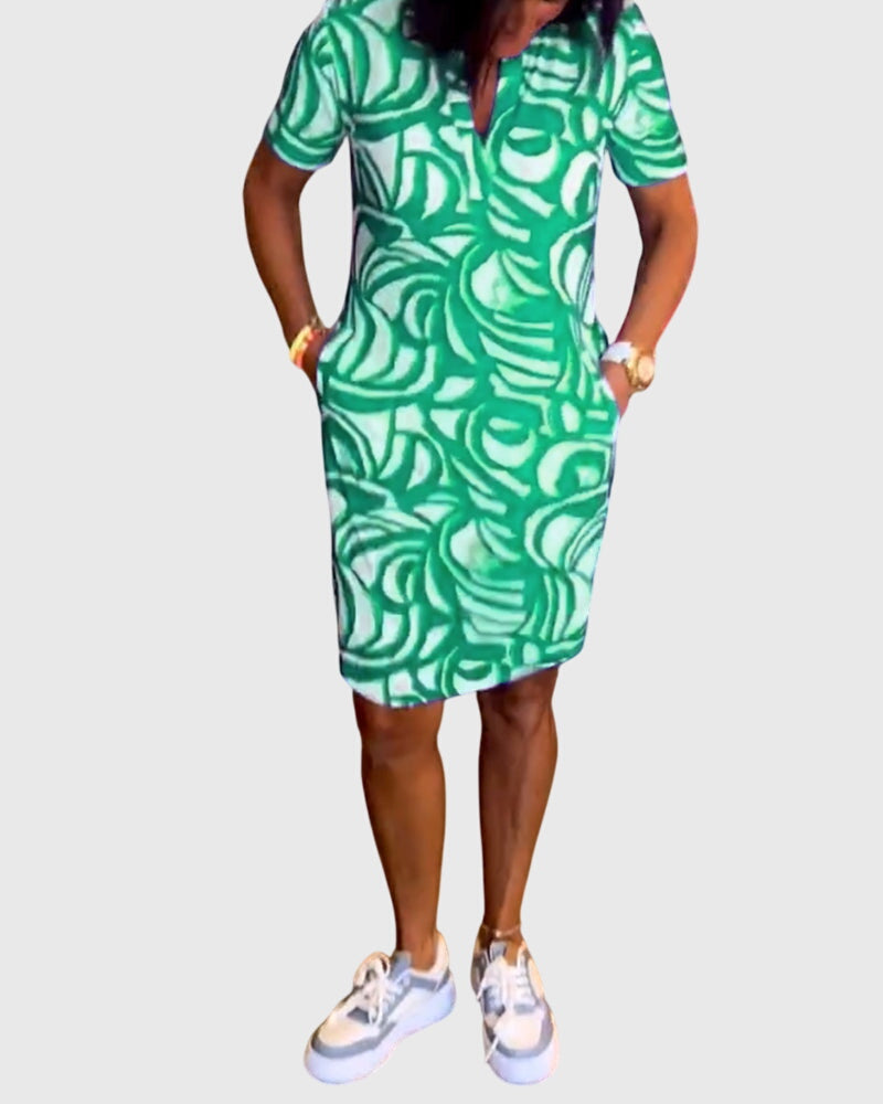 Women's v-neck mini dress in green - full