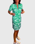 Women's v-neck mini dress styling view