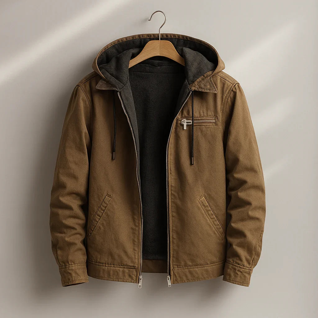 Men's Hooded Canvas Jacket with Fleece Lining