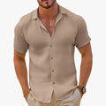 Men's woven button-front shirt in khaki