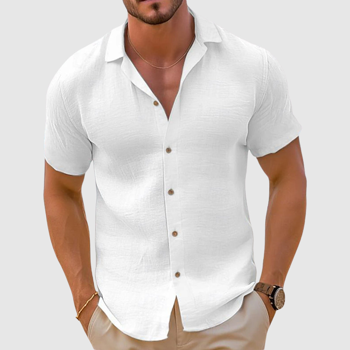 Men's woven button-front shirt in white