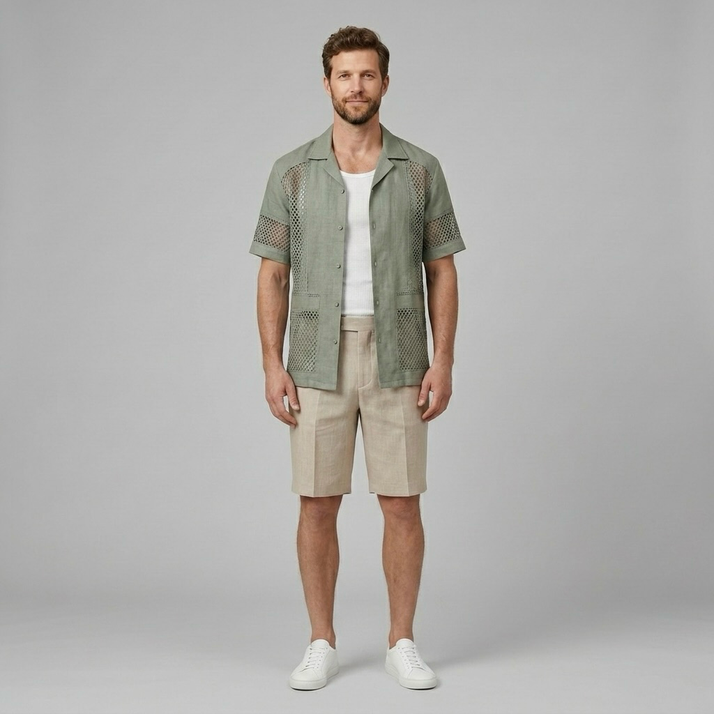 Mens Mesh Panel Resort Shirt front view