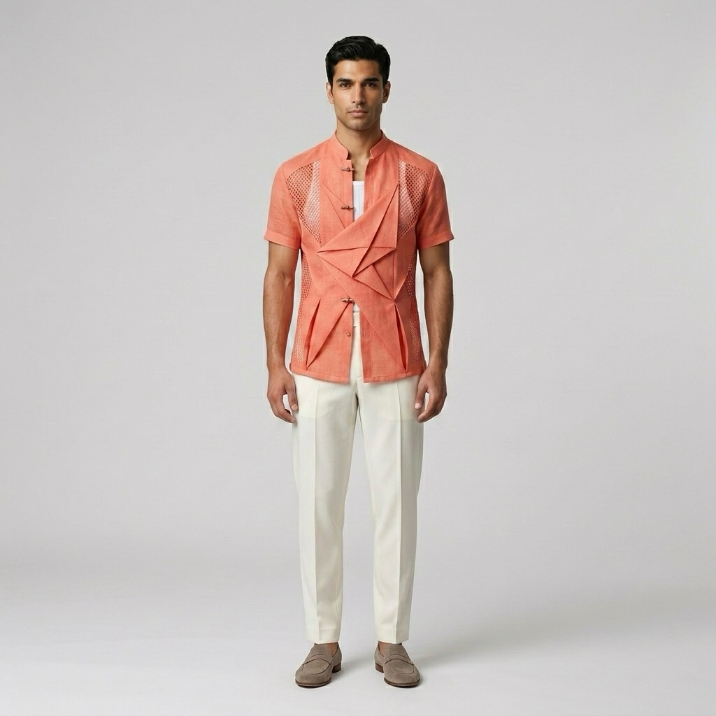 Mens Origami Mesh Statement Shirt front view
