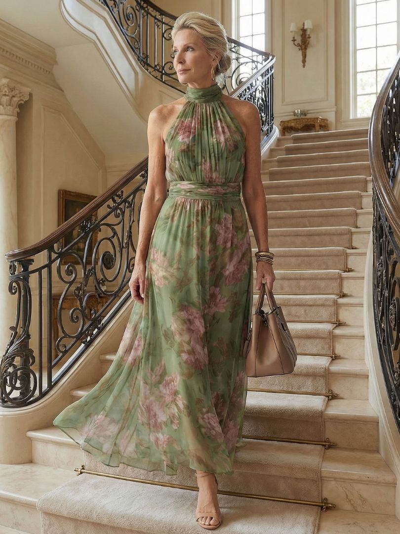 Women's halter neck midi dress - full view