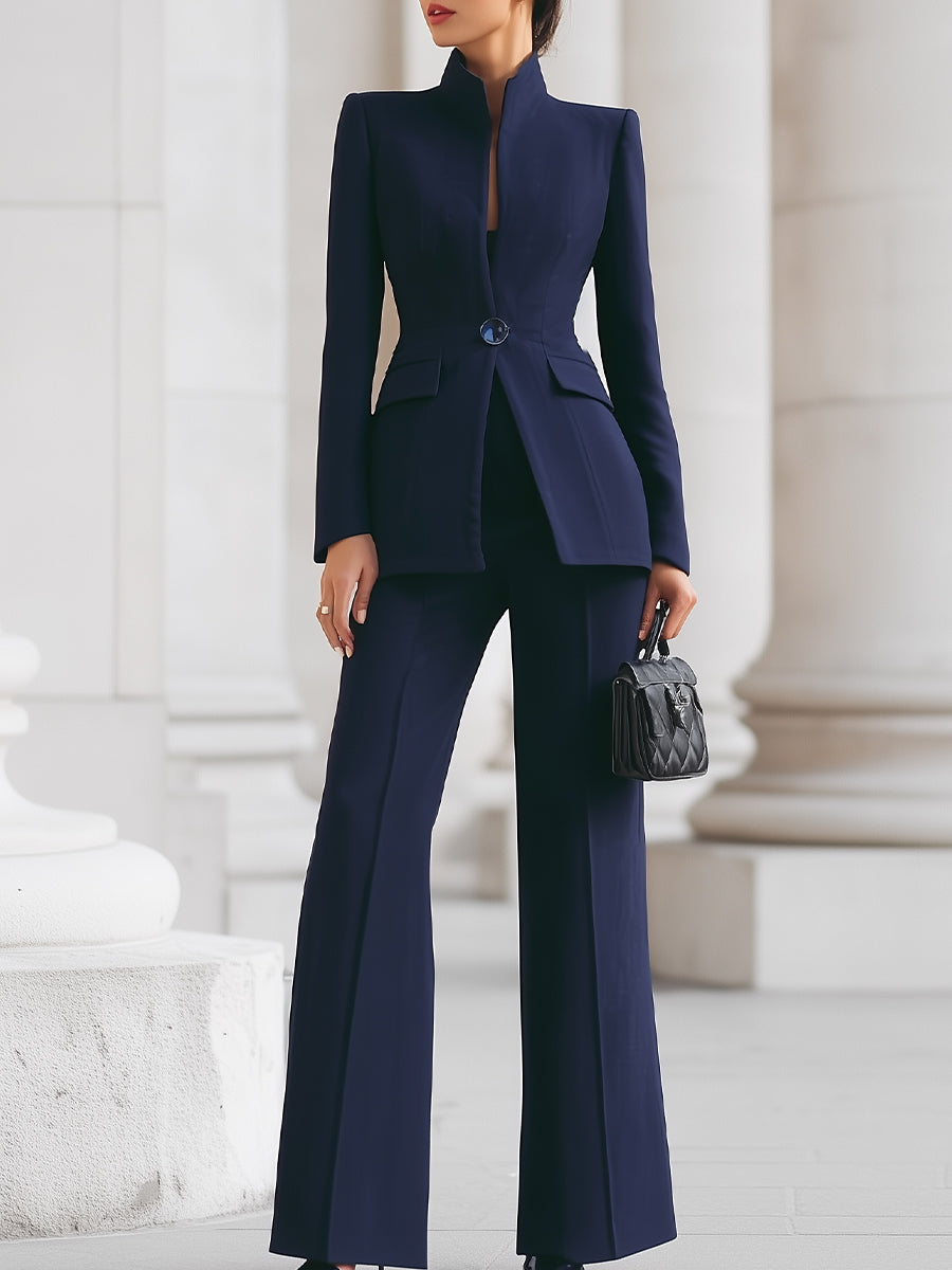Women's Tailored Blazer and Wide-Leg Pants Set front