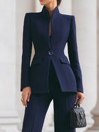 Women's Tailored Blazer and Wide-Leg Pants Set burgundy